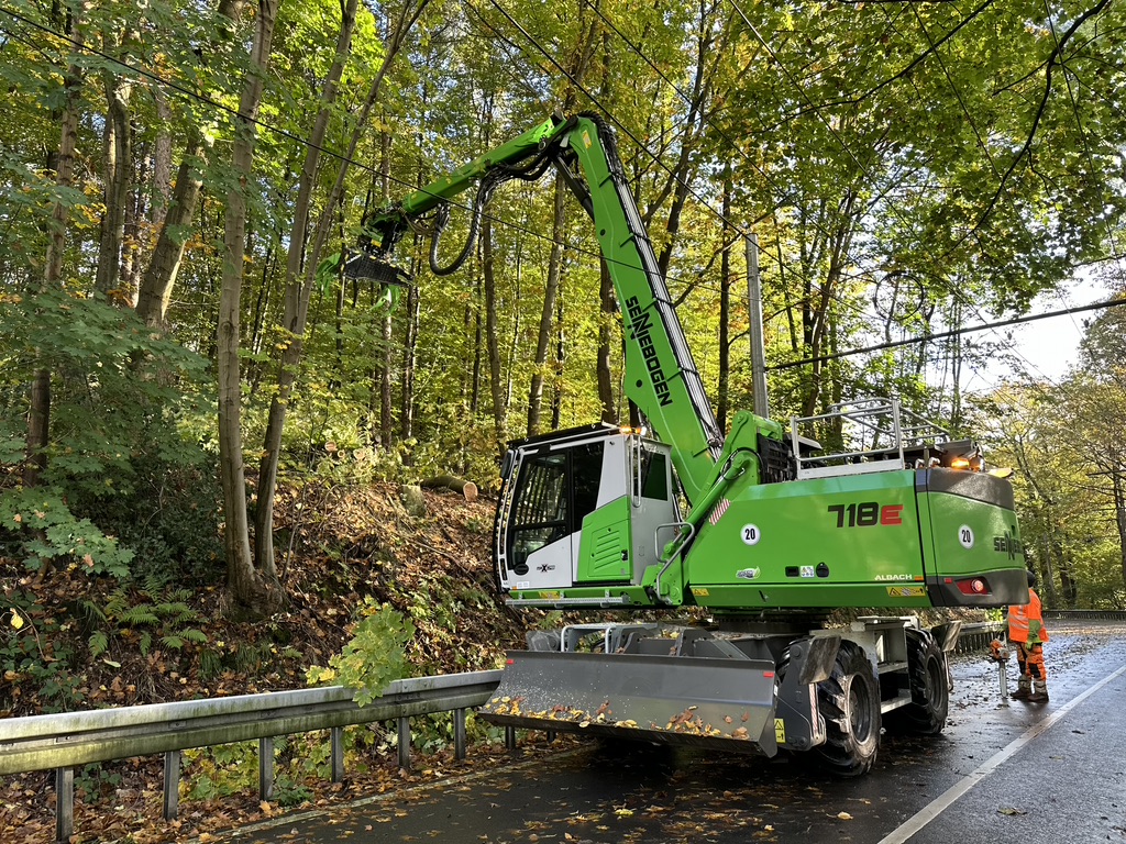 SENNEBOGEN 718 E Forstmaschine im Einsatz am Waldrand