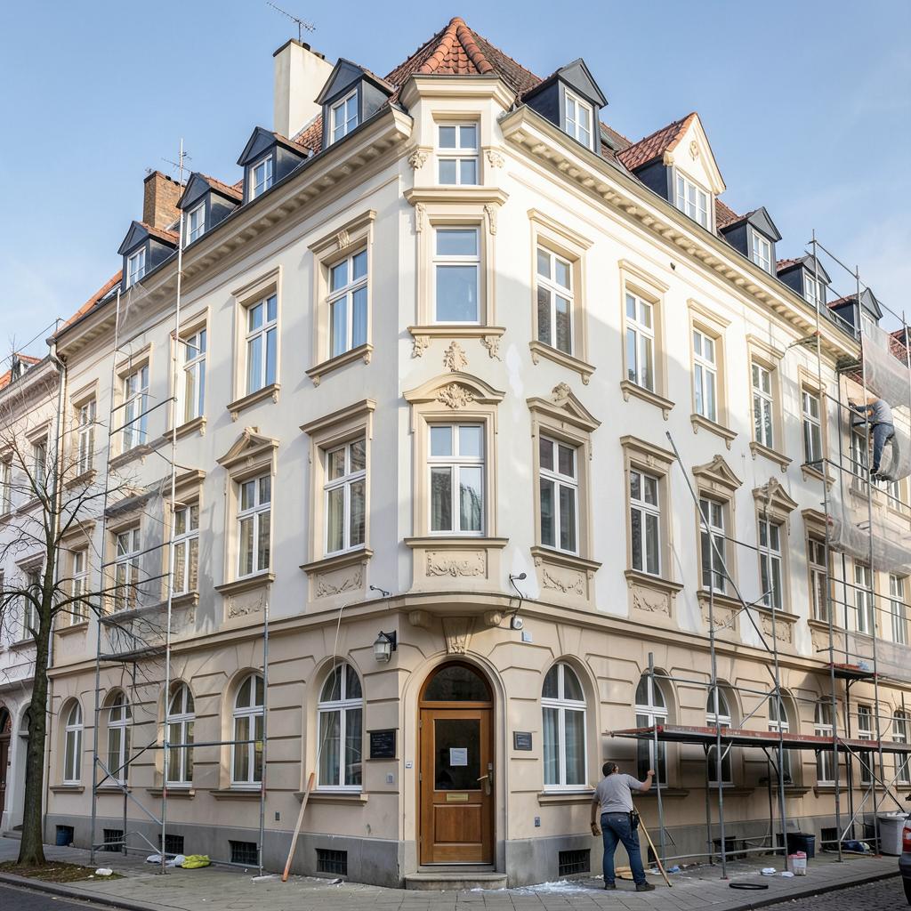 Frisch sanierte Altbaufassade in Düsseldorf – abgeschlossenes Projekt der Opus Group
